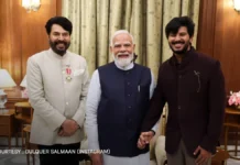 Dulquer Salmaan’s Proud Son Moment Wins Hearts After Mammootty’s Padma Bhushan Honor dulquer salmaan with narendra modi